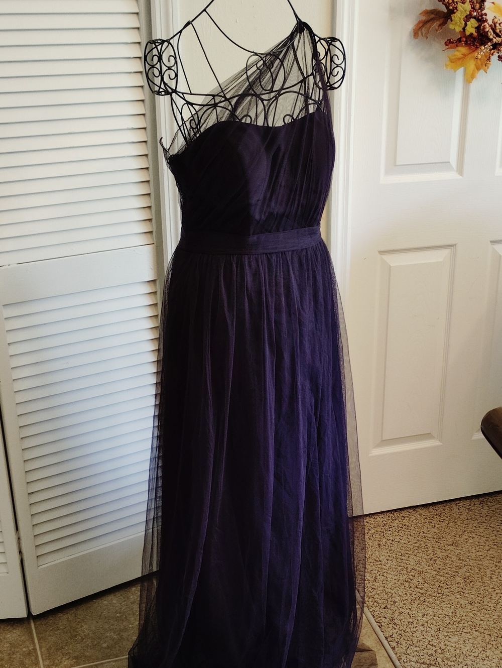 Elegant Dark Purple One Shoulder Tulle Evening Dress